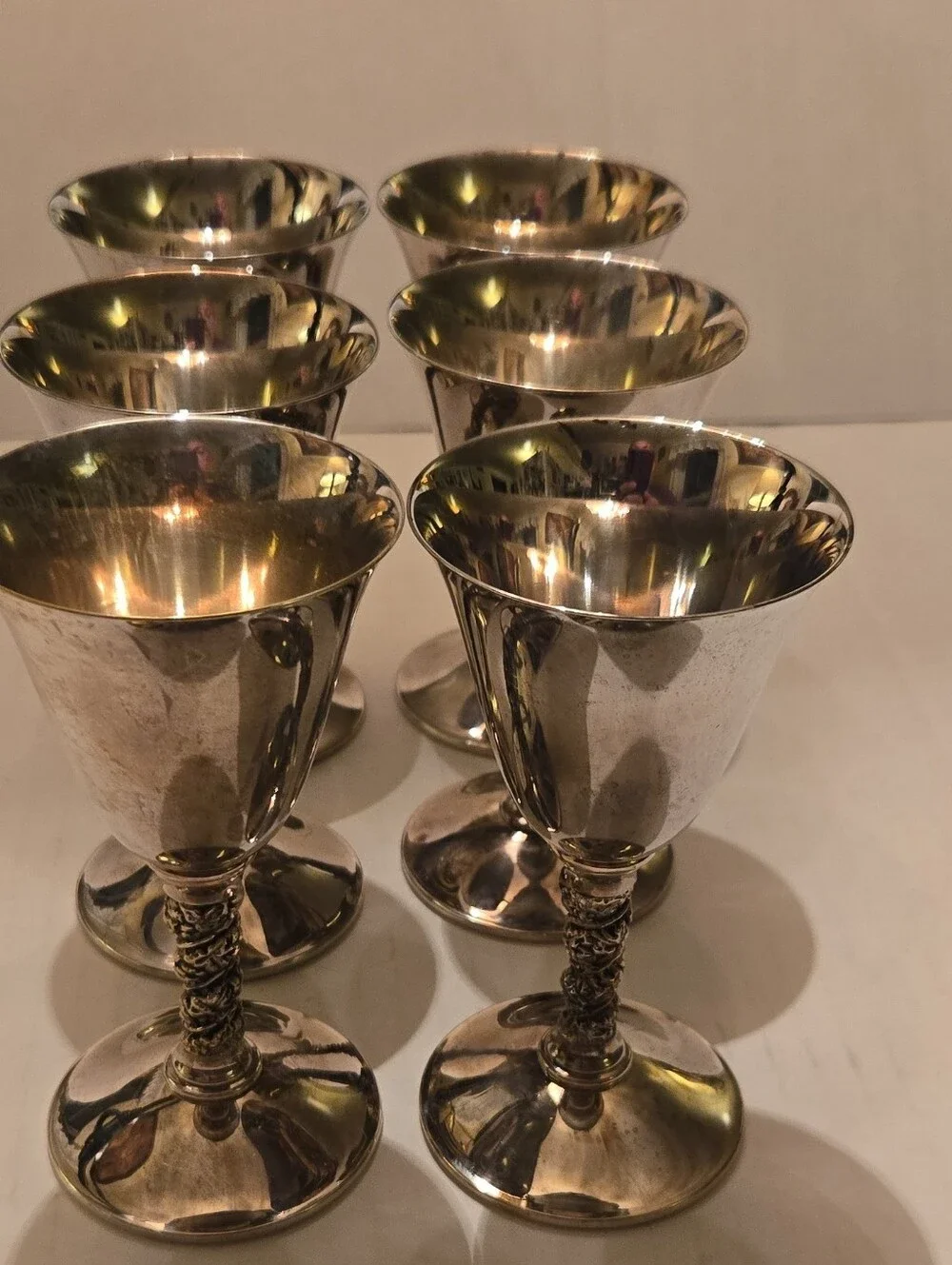 Vtg Eusibio Valero Wine Goblets silverplated brass made in Spain